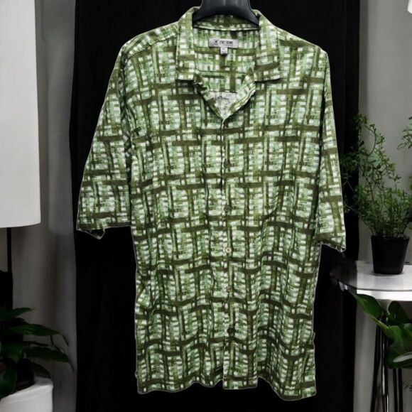 Stacy Adams Linen Blend Button Up Shirt Mens 3XL Green Short Sleeve Casual - Picture 1 of 8